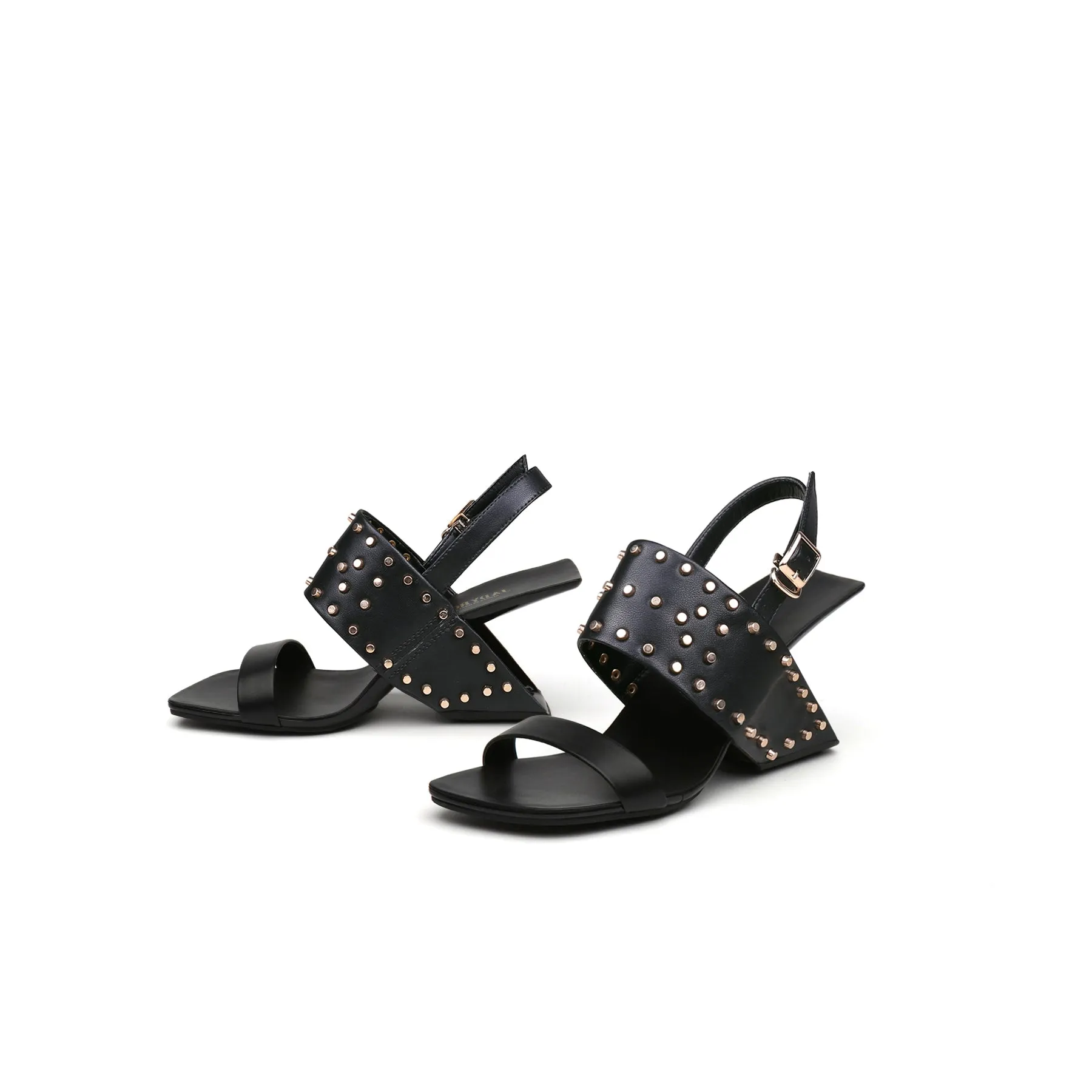 Plain Leather Studded Heel-Less Sandals