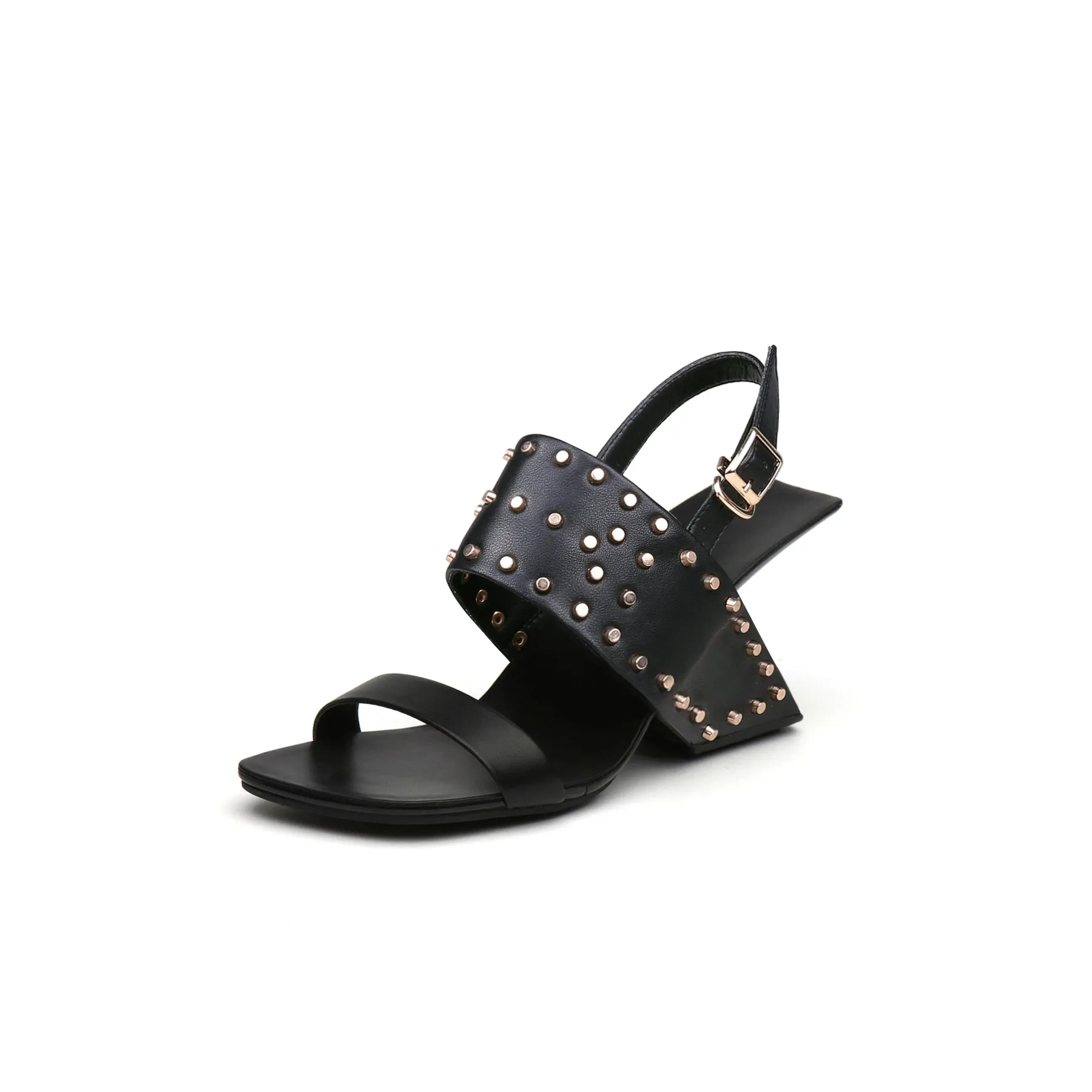 Plain Leather Studded Heel-Less Sandals