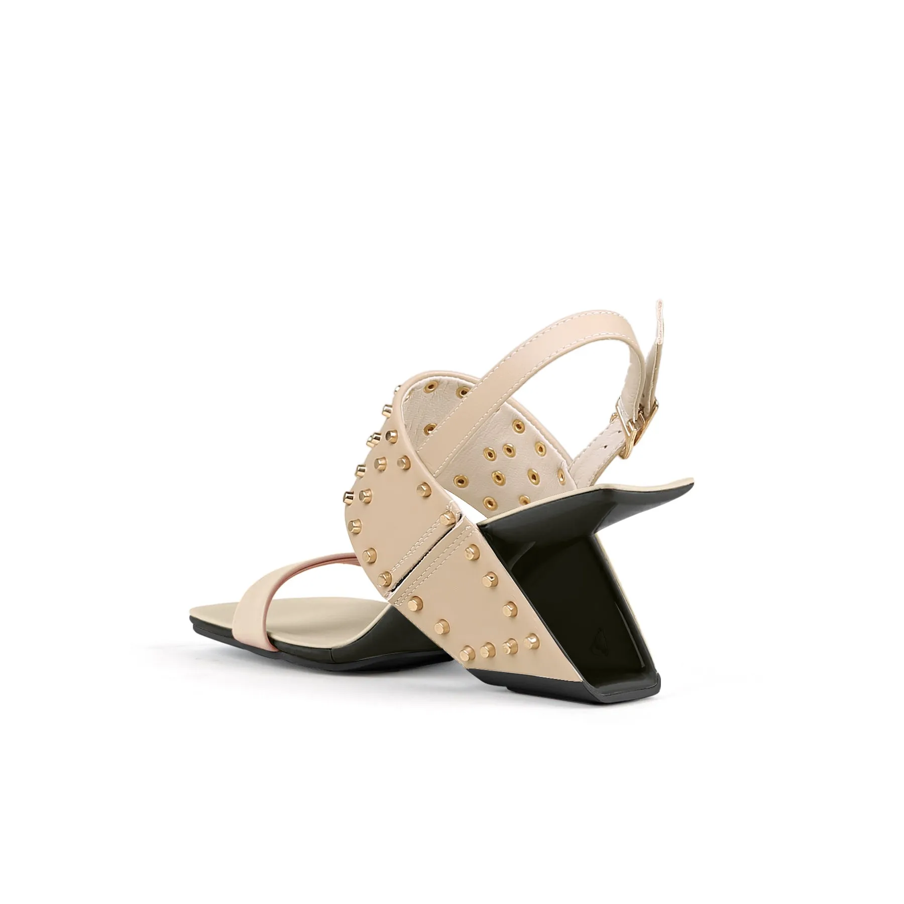 Plain Leather Studded Heel-Less Sandals