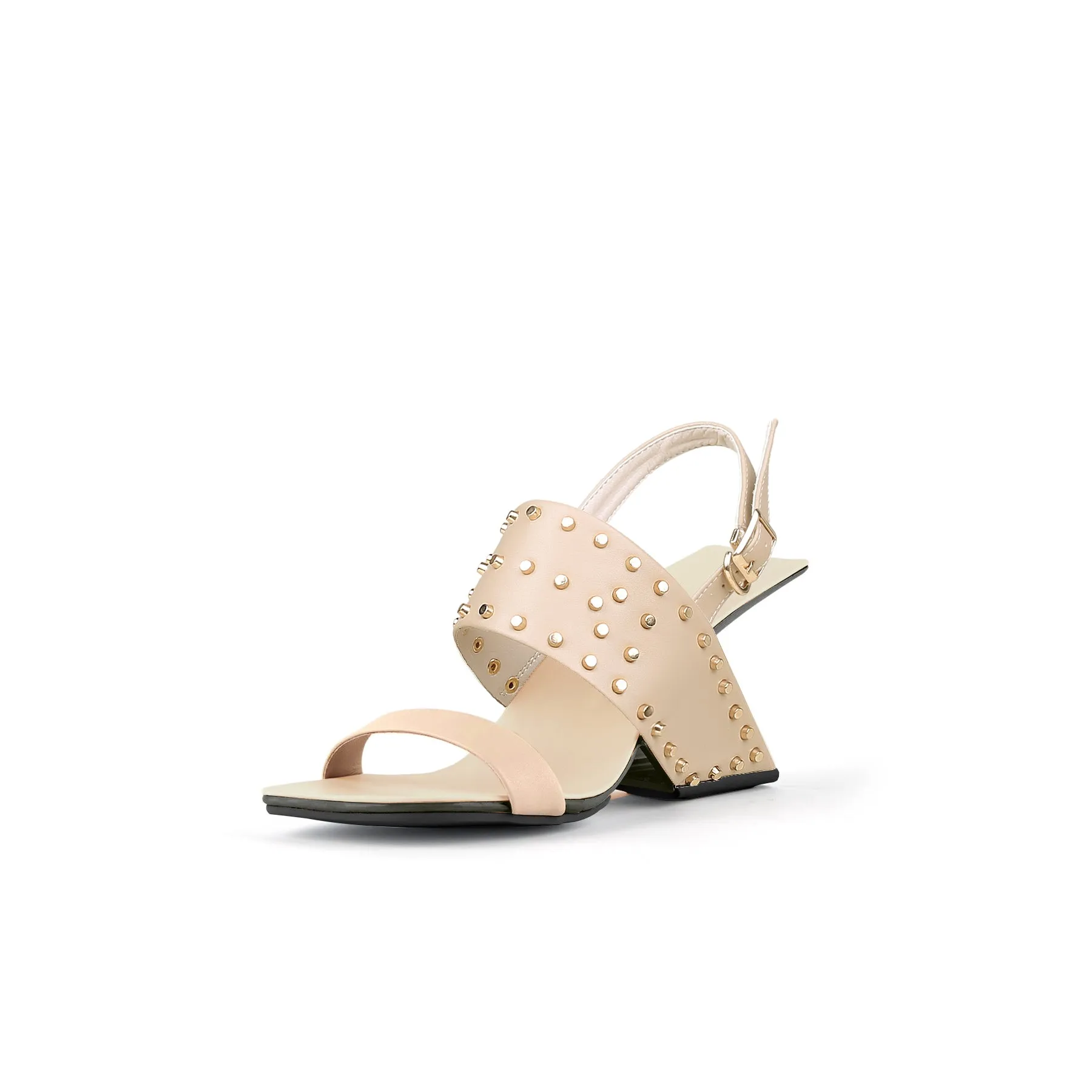 Plain Leather Studded Heel-Less Sandals