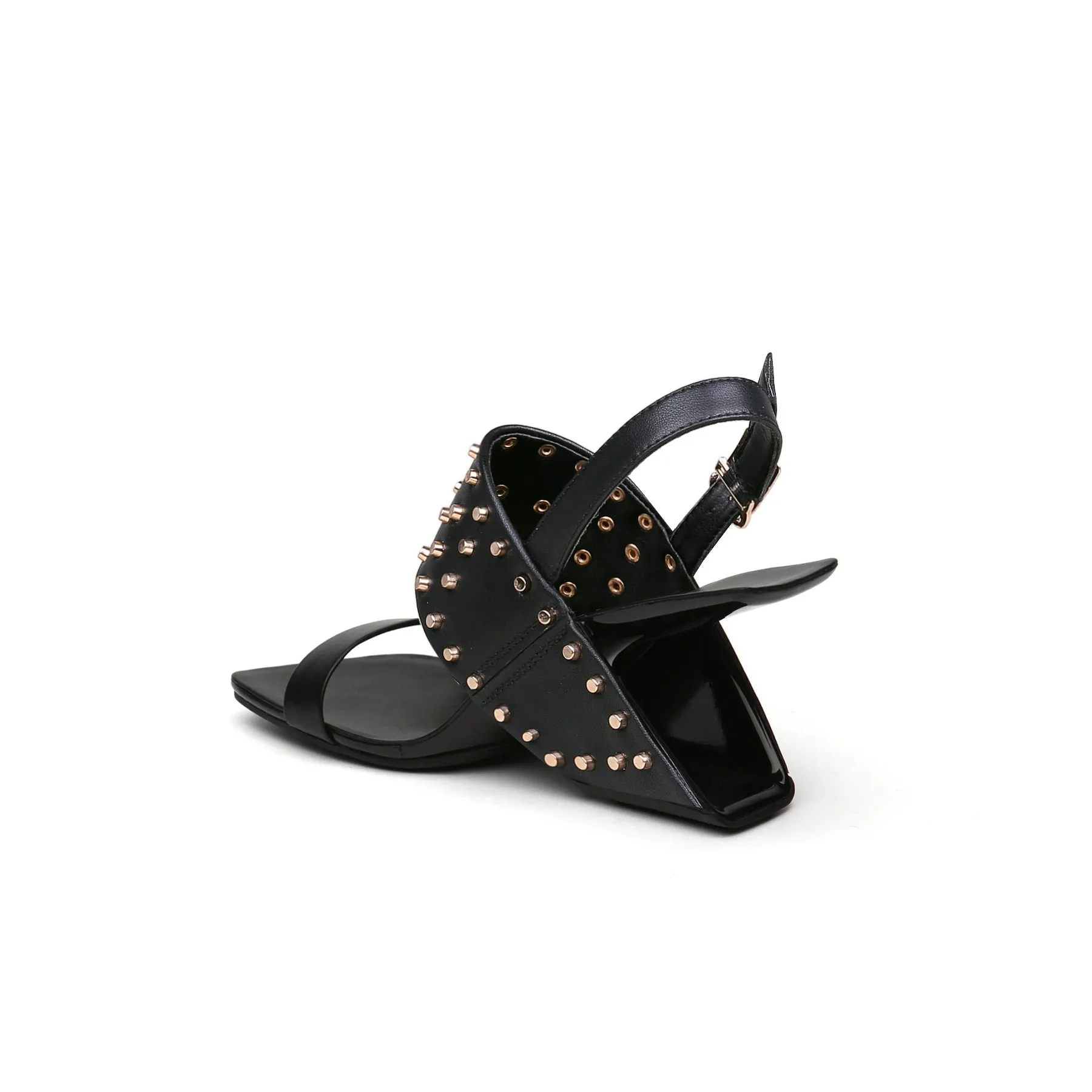 Plain Leather Studded Heel-Less Sandals