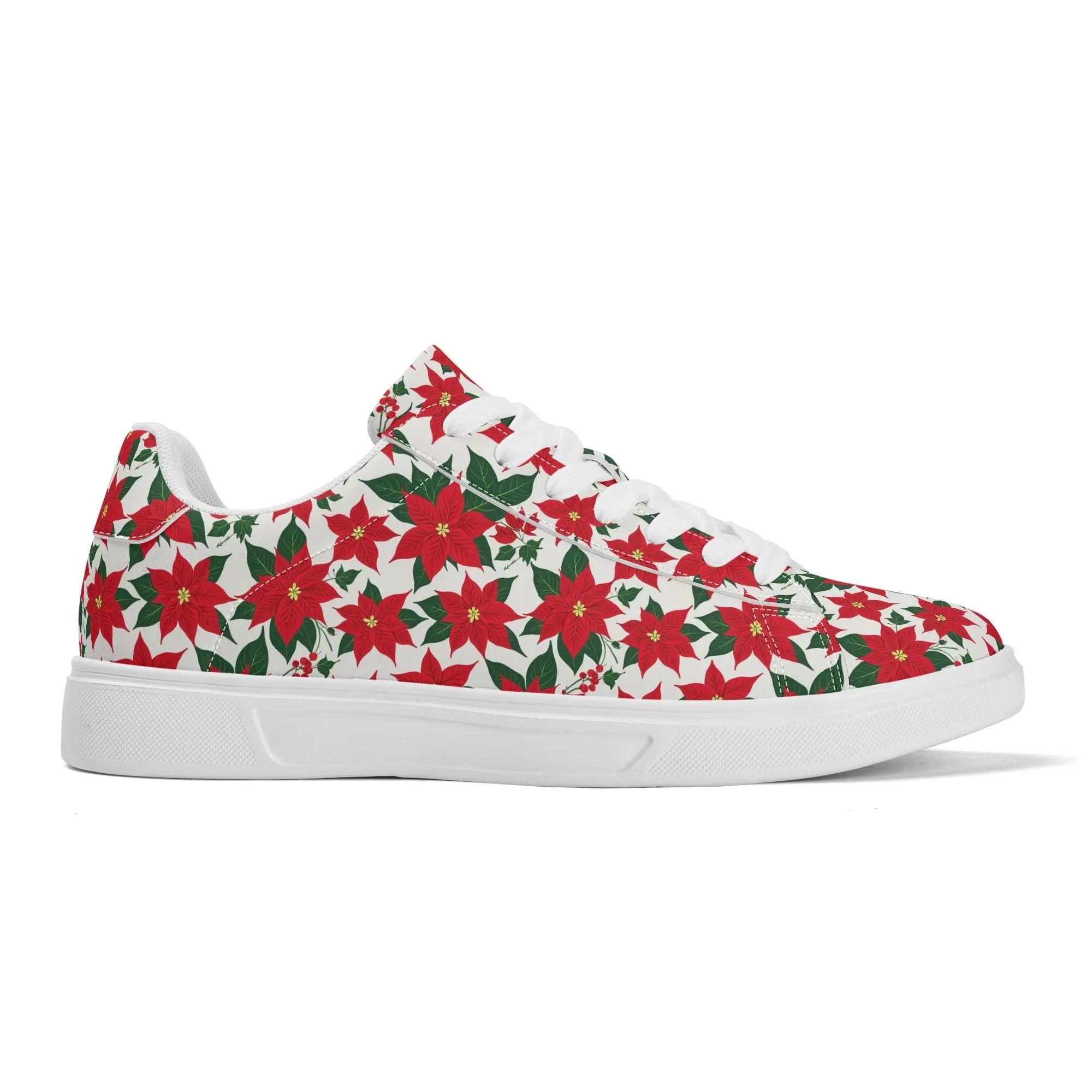 Poinsettia Floral Adult Lightweight Brand Low Top Leather Shoes