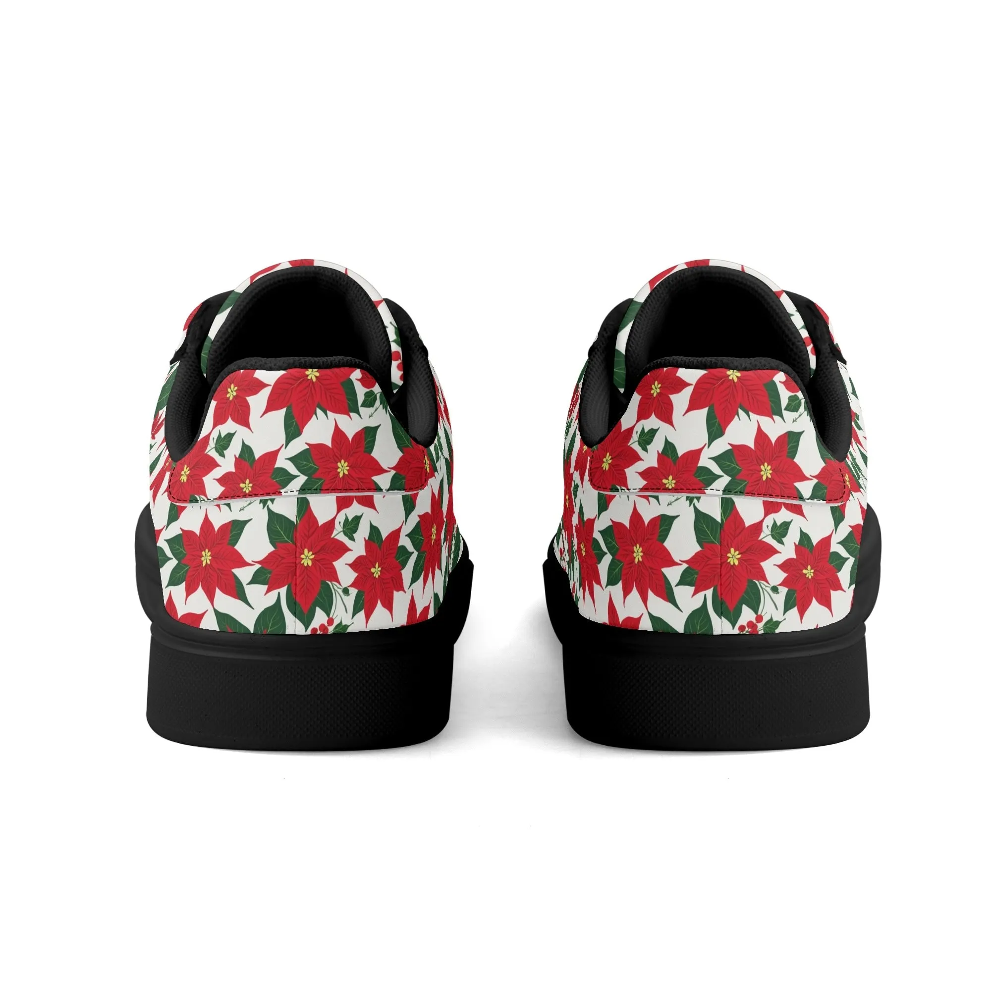 Poinsettia Floral Adult Lightweight Brand Low Top Leather Shoes