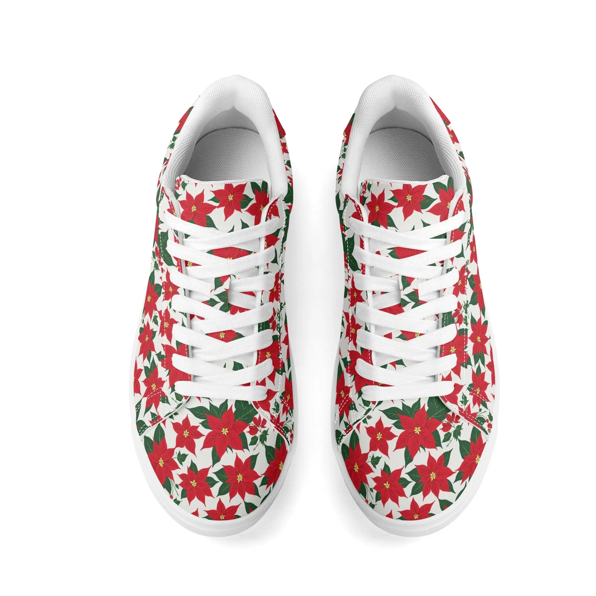 Poinsettia Floral Adult Lightweight Brand Low Top Leather Shoes