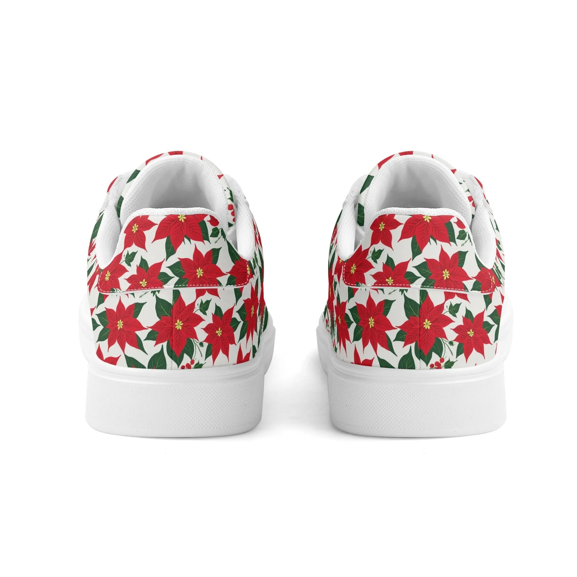 Poinsettia Floral Adult Lightweight Brand Low Top Leather Shoes