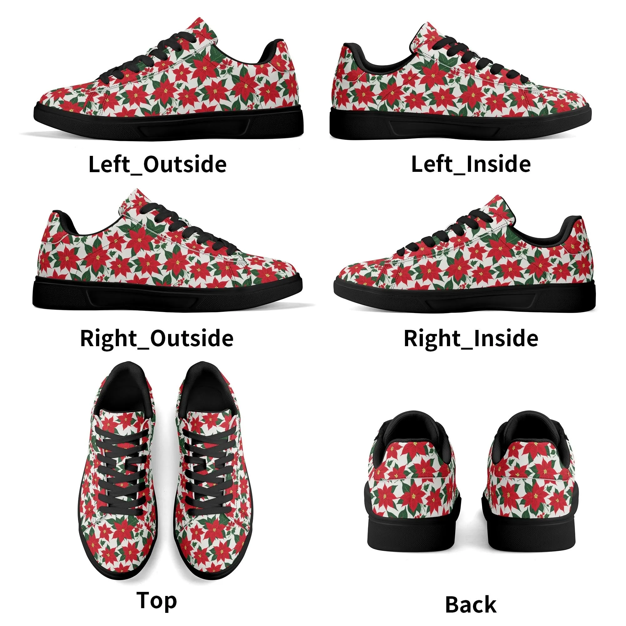 Poinsettia Floral Adult Lightweight Brand Low Top Leather Shoes