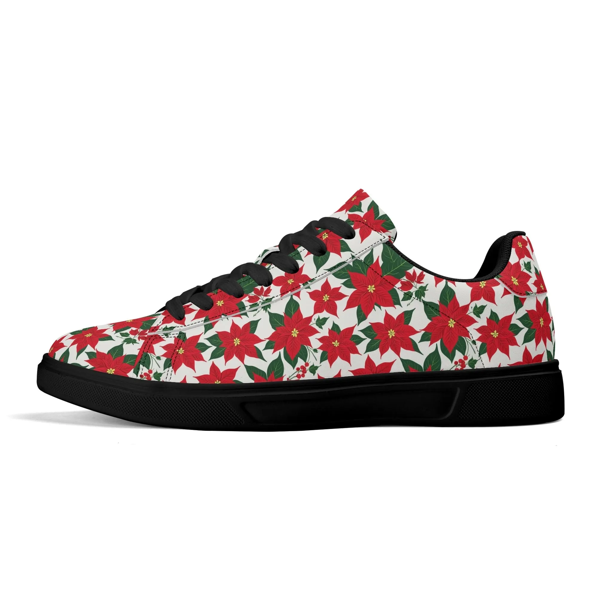 Poinsettia Floral Adult Lightweight Brand Low Top Leather Shoes