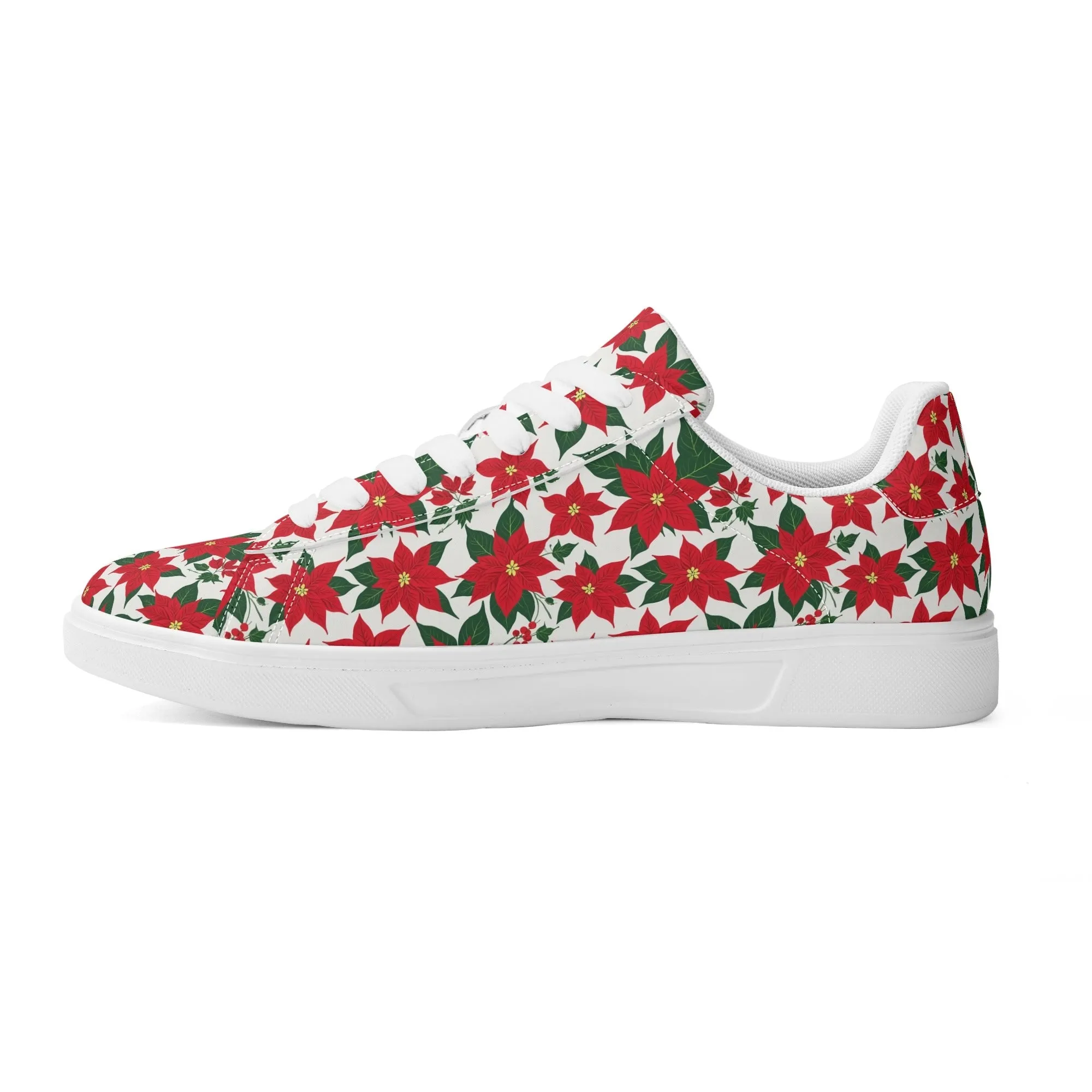 Poinsettia Floral Adult Lightweight Brand Low Top Leather Shoes