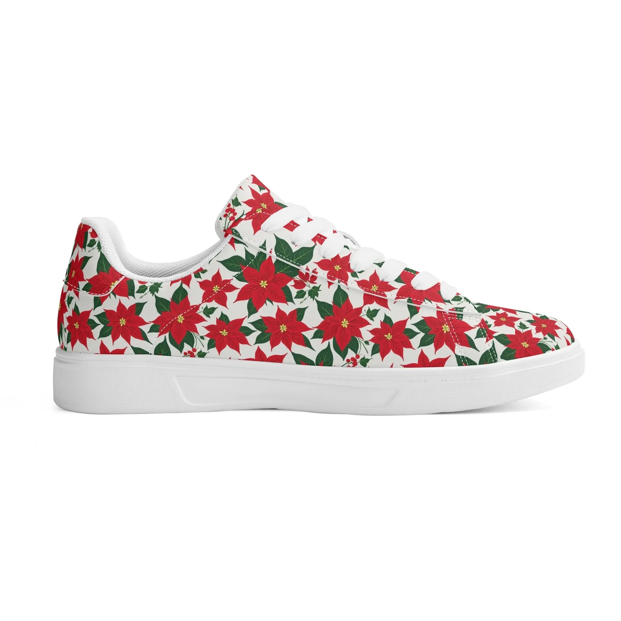 Poinsettia Floral Adult Lightweight Brand Low Top Leather Shoes