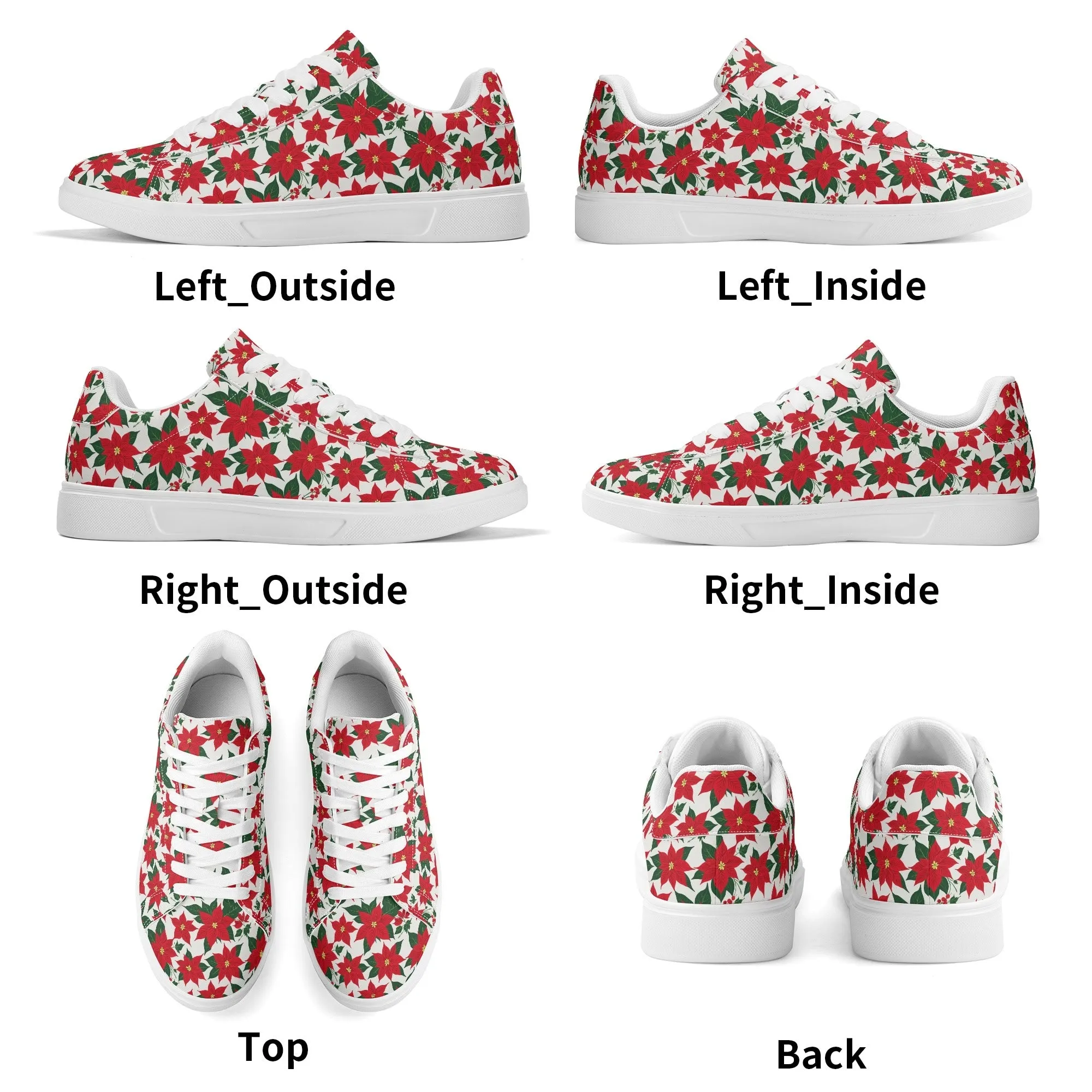 Poinsettia Floral Adult Lightweight Brand Low Top Leather Shoes