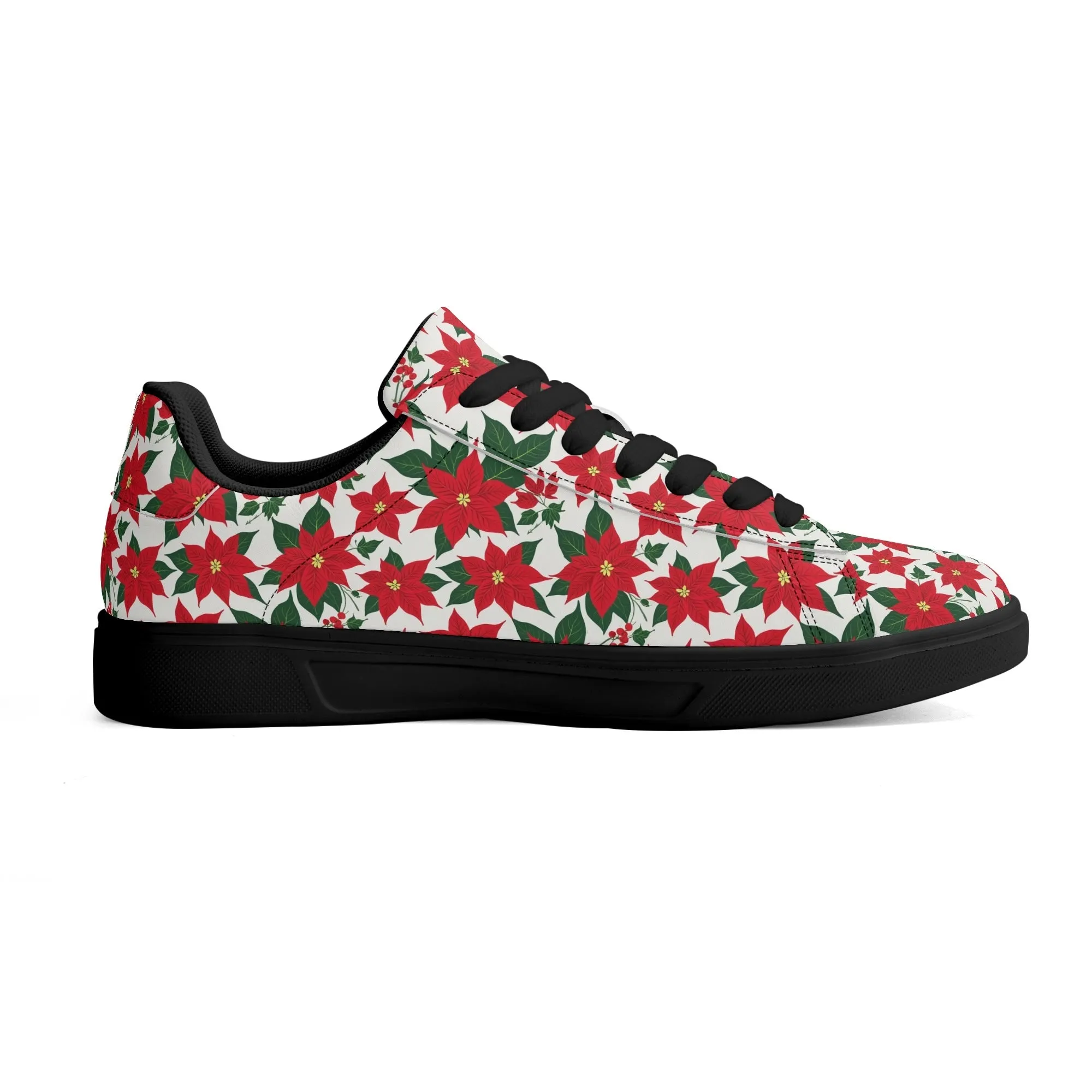 Poinsettia Floral Adult Lightweight Brand Low Top Leather Shoes