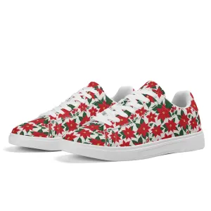 Poinsettia Floral Adult Lightweight Brand Low Top Leather Shoes