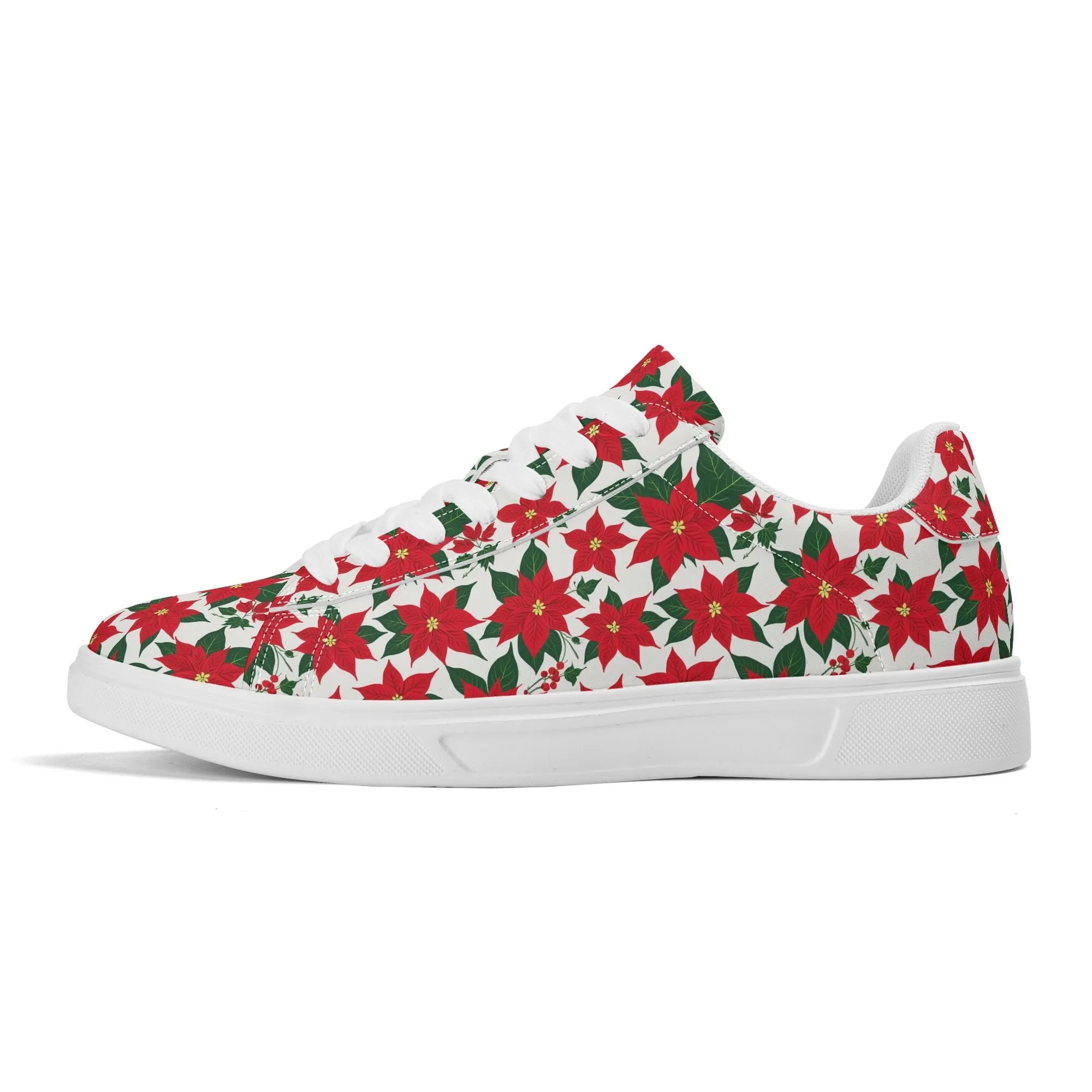 Poinsettia Floral Adult Lightweight Brand Low Top Leather Shoes