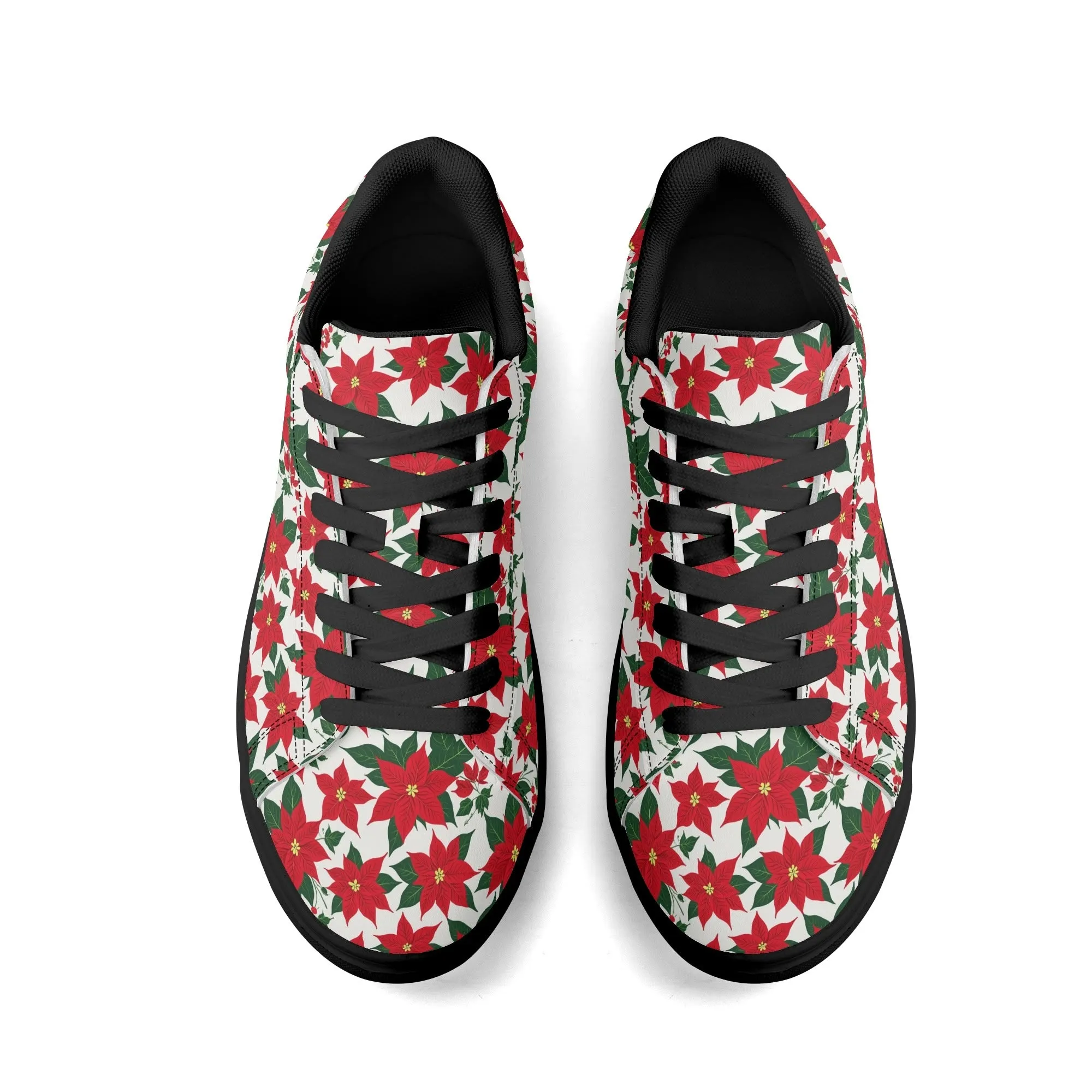 Poinsettia Floral Adult Lightweight Brand Low Top Leather Shoes