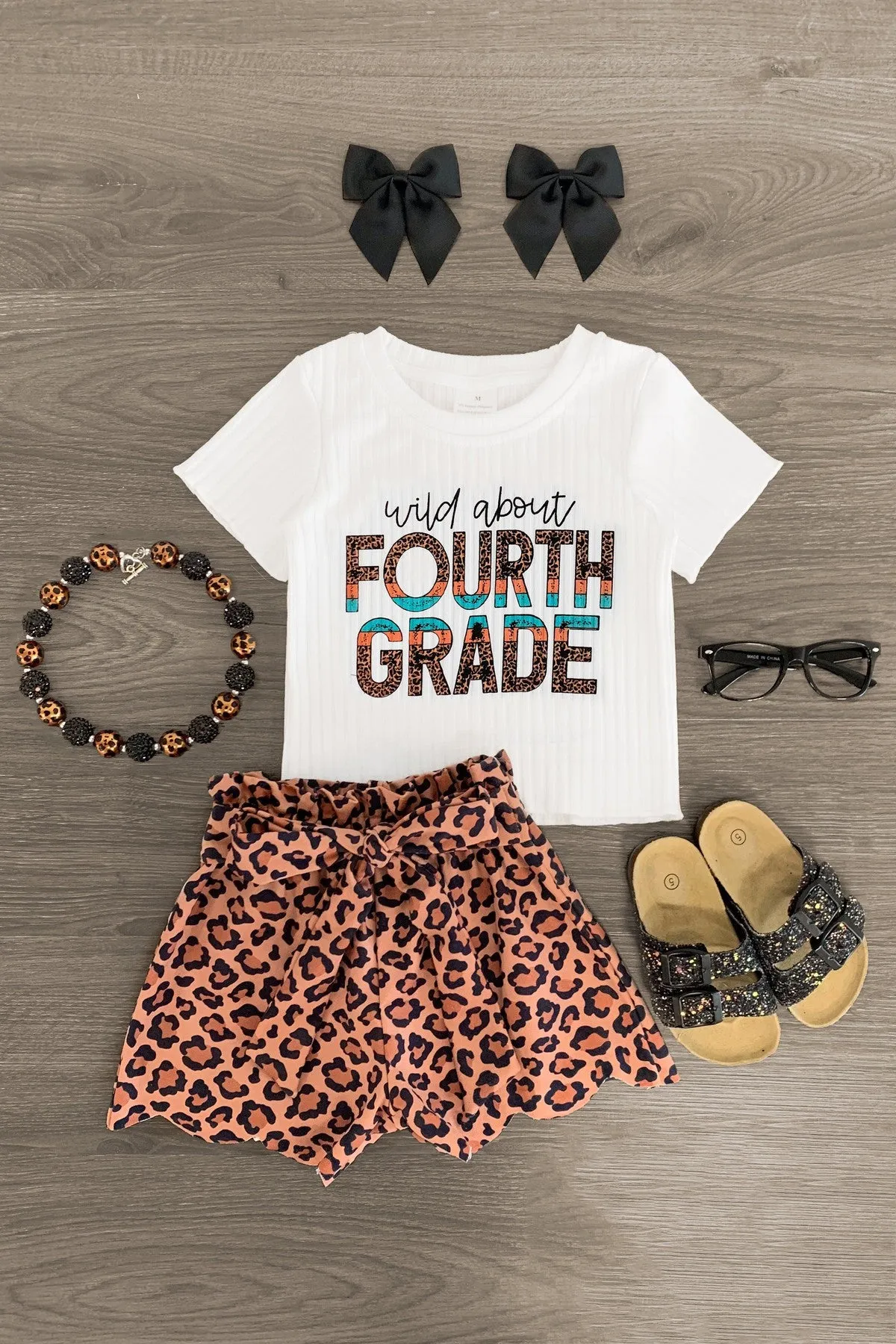 "Wild About Preschool - 5th Grade" Leopard Short Set