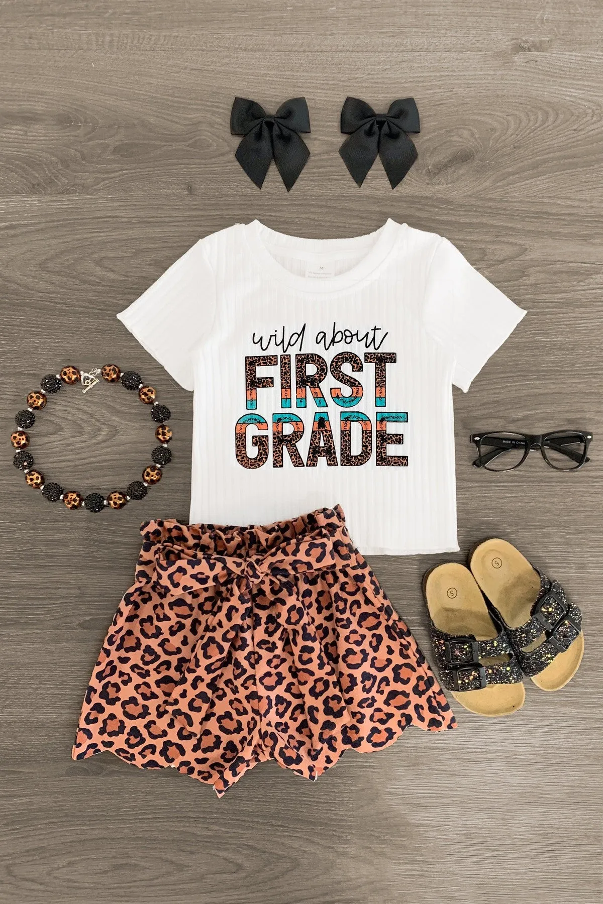 "Wild About Preschool - 5th Grade" Leopard Short Set