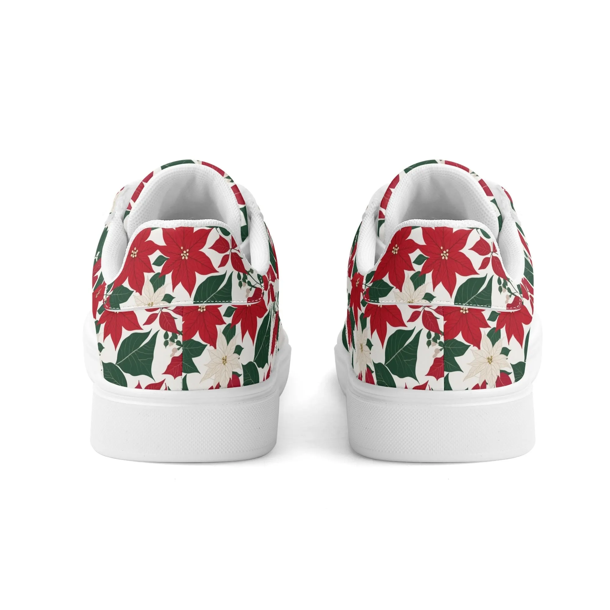 Red and White Poinsettia Flower Adult Lightweight Brand Low Top Leather Shoes