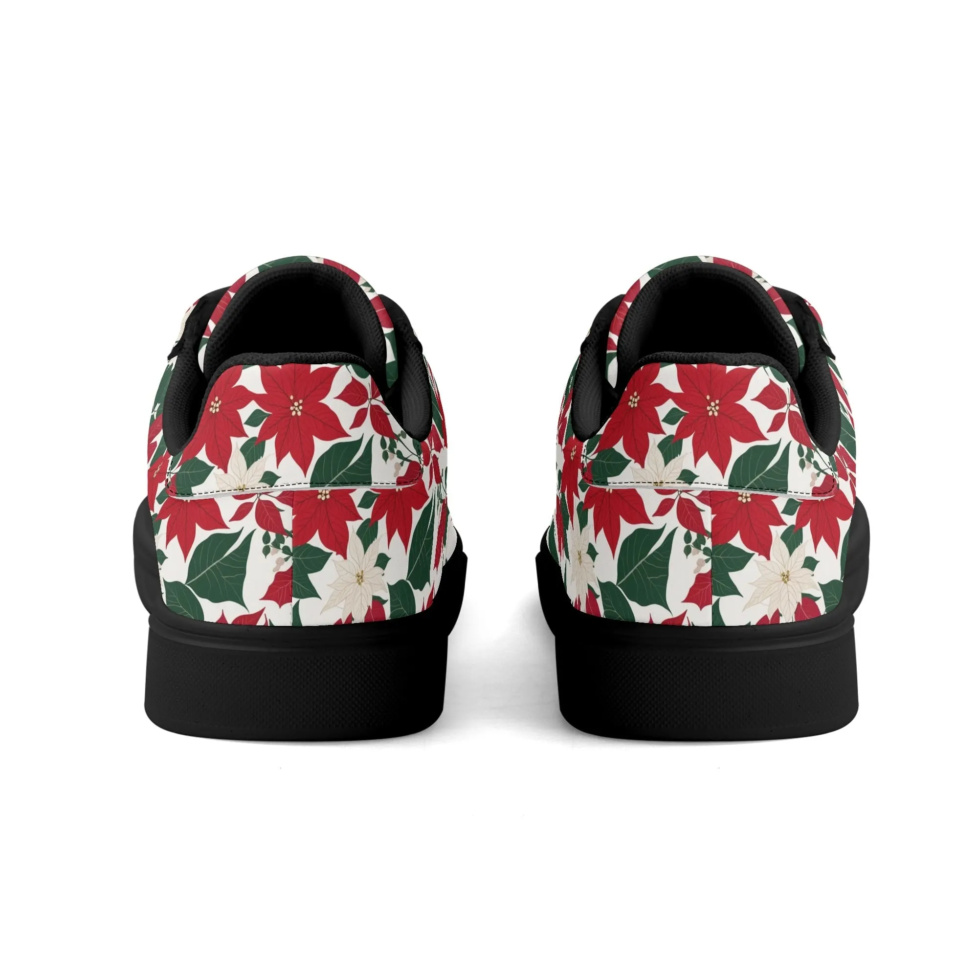 Red and White Poinsettia Flower Adult Lightweight Brand Low Top Leather Shoes