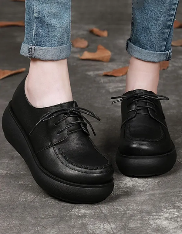 Round Head Lace Up Soft Sole Platform Shoes