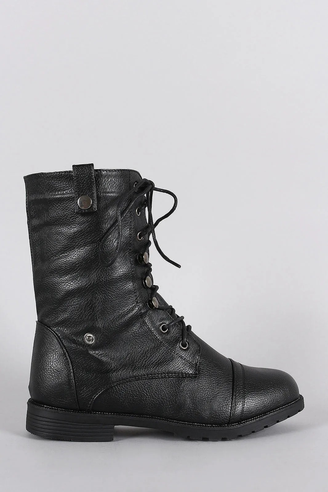 Round Toe Lace Up Combat Mid Calf Boots