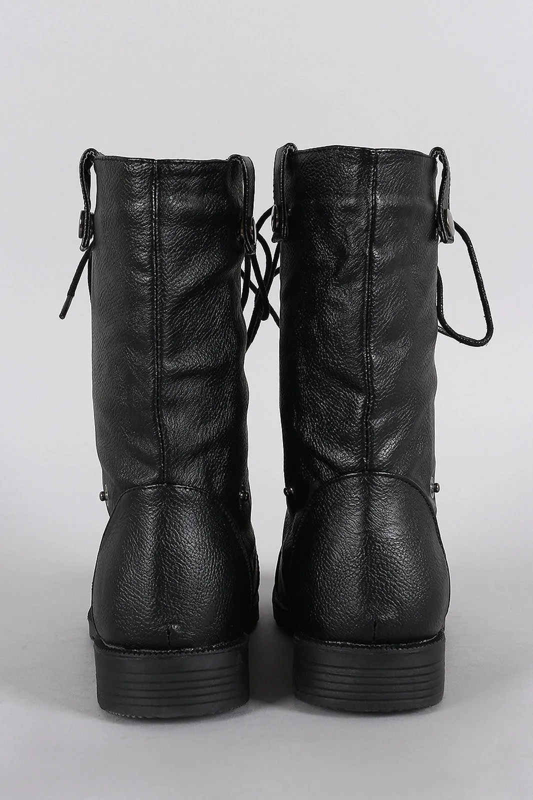 Round Toe Lace Up Combat Mid Calf Boots