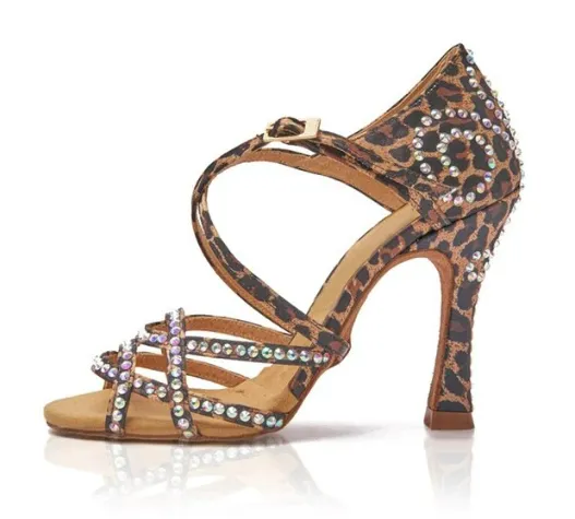 Salsa Dance Shoes Leopard Print Rhinestone