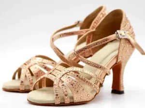 Salsa Dance Shoes Rhinestone Nude Color For Women