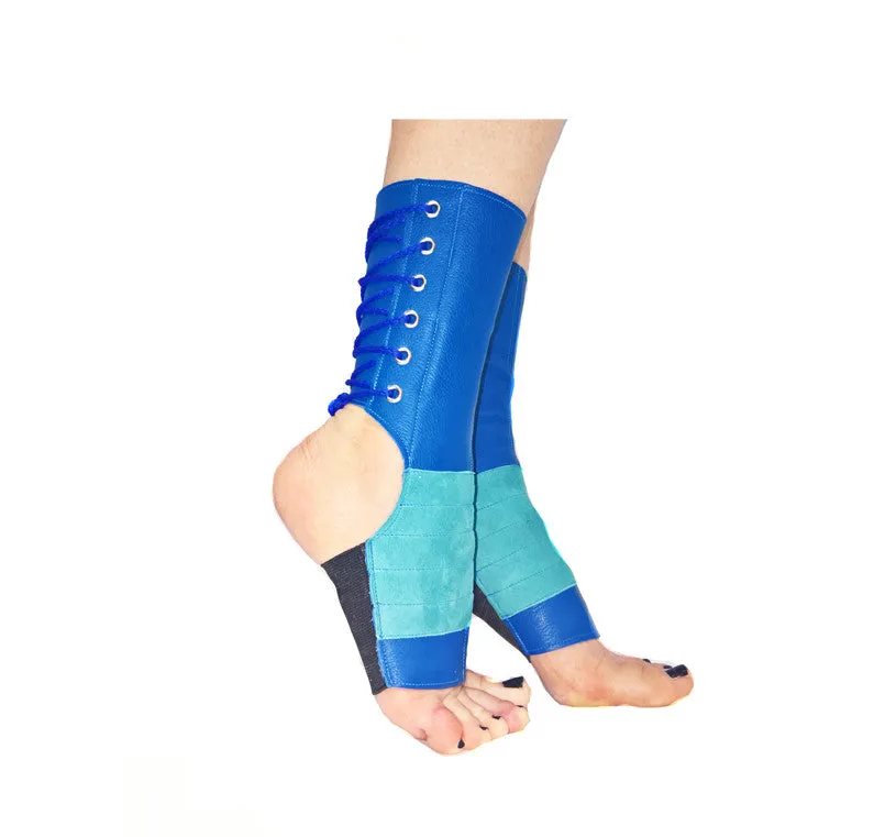 SHORT Aerial boots in BLUE leather & TURQUOISE Suede