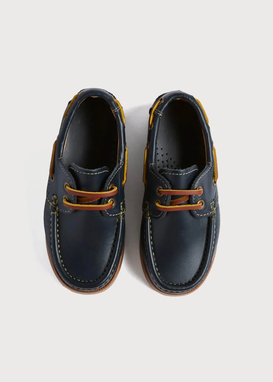 Soft Leather Boat Shoes in Navy (26-34EU)