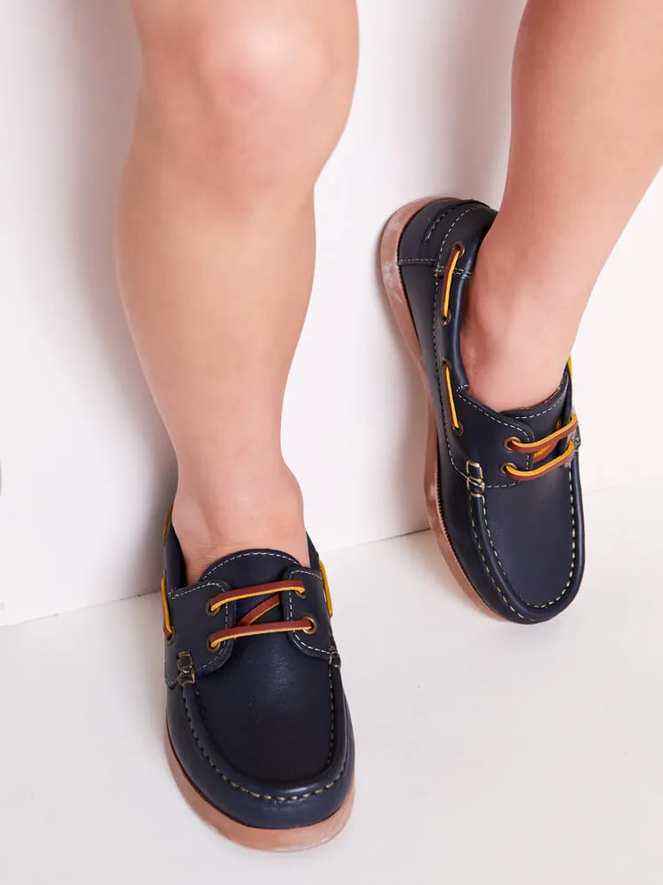 Soft Leather Boat Shoes in Navy (26-34EU)