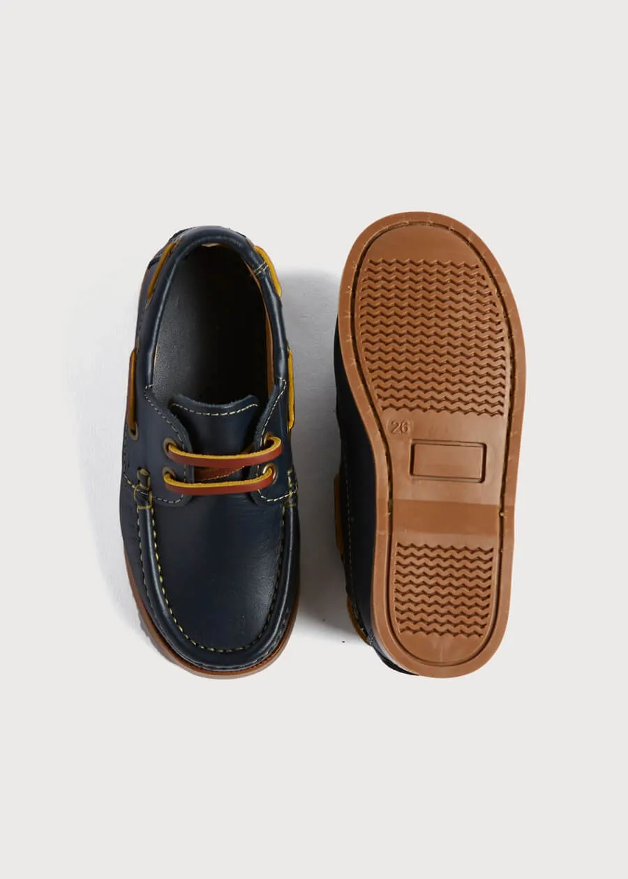 Soft Leather Boat Shoes in Navy (26-34EU)