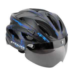 Strauss Cycling Helmet with Magnetic Goggles | Light Weight with Superior Ventilation | Mountain, Road Bike & Skating Helmet | Adjustable Strap | Ideal for Men and Women, (Blue/Black)