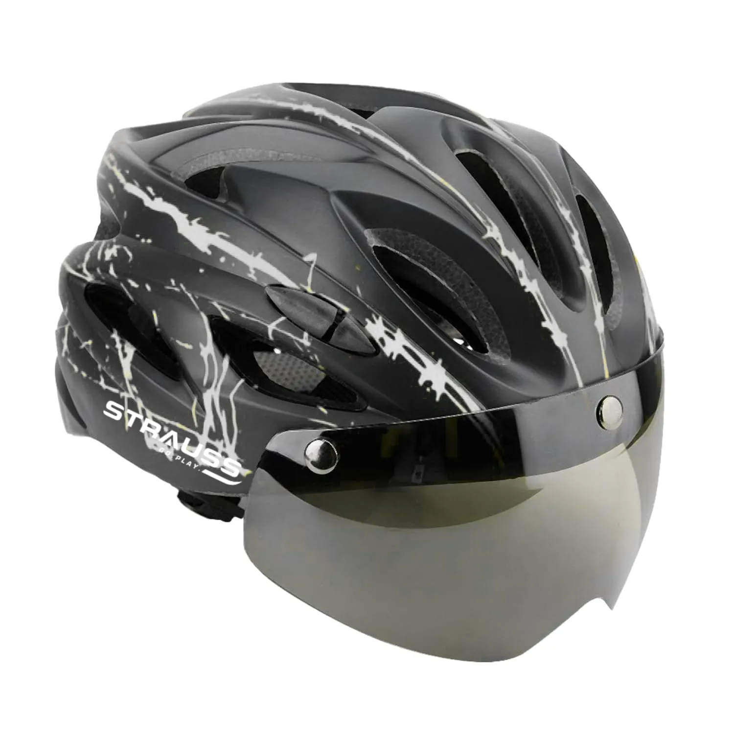 Strauss Cycling Helmet with Magnetic Goggles | Light Weight with Superior Ventilation | Mountain, Road Bike & Skating Helmet | Adjustable Strap | Ideal for Men and Women, (White/Black)