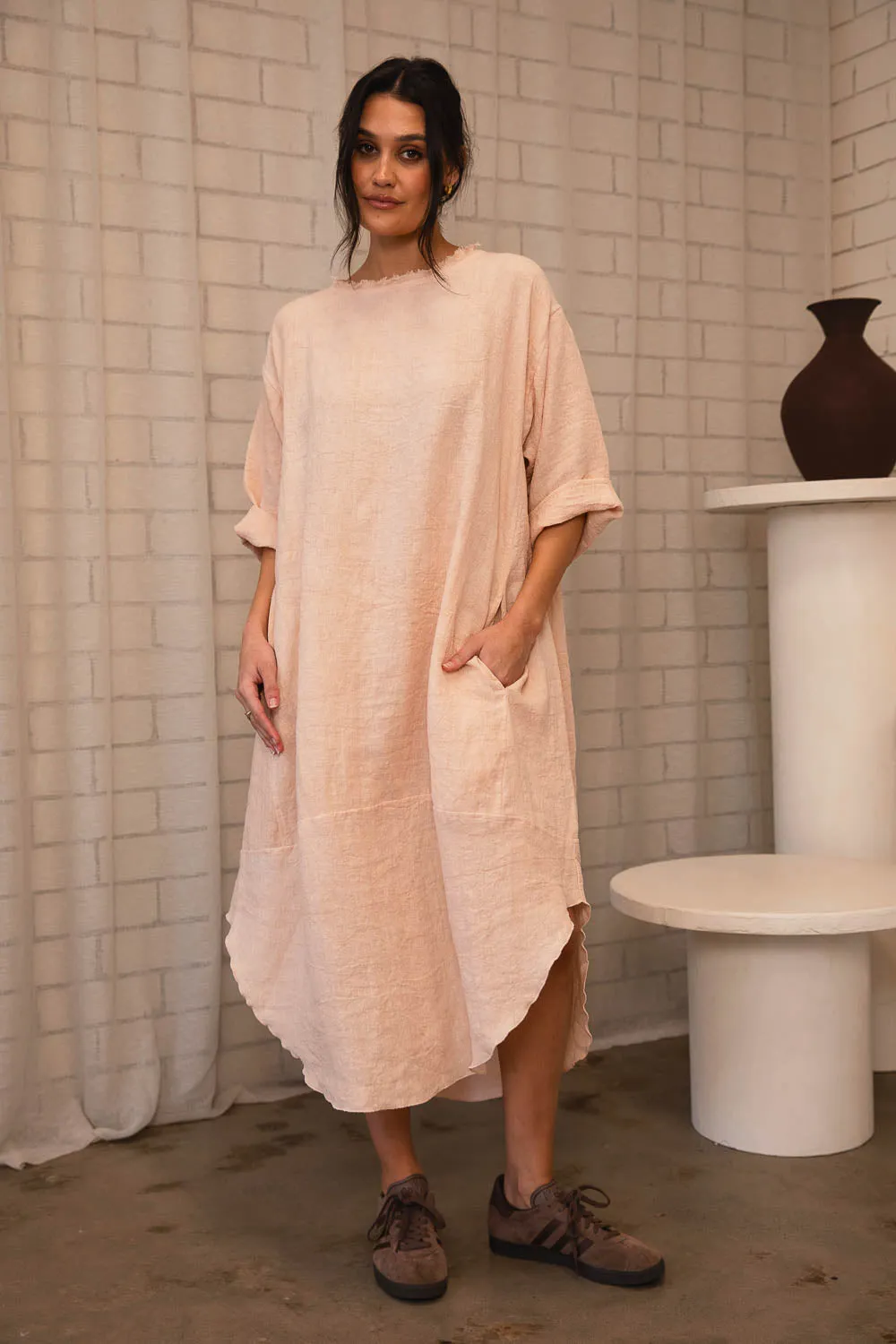 The Malle Linen Dress - Blush