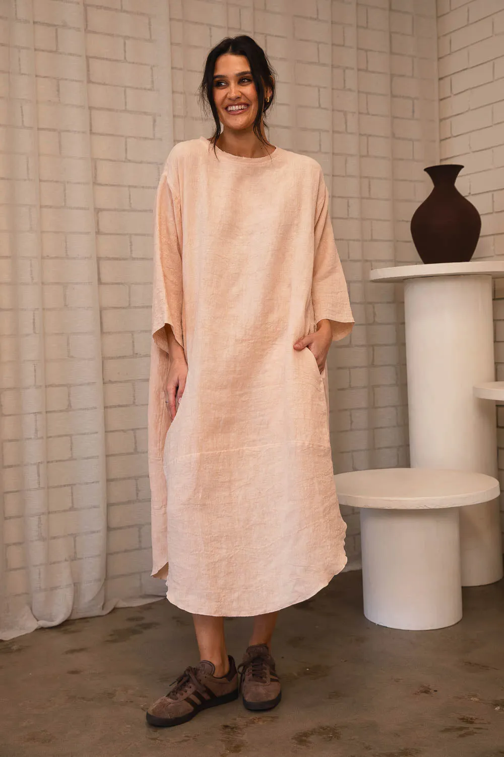 The Malle Linen Dress - Blush