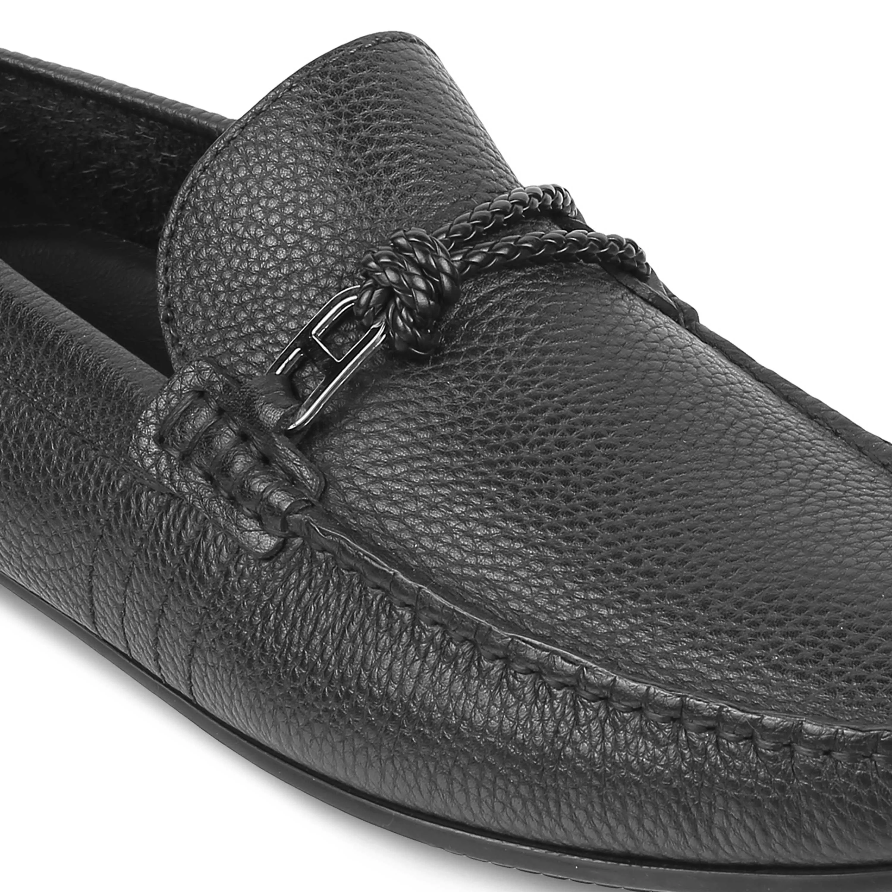 Tresmode Monoc Black Men's Leather Driving Loafers