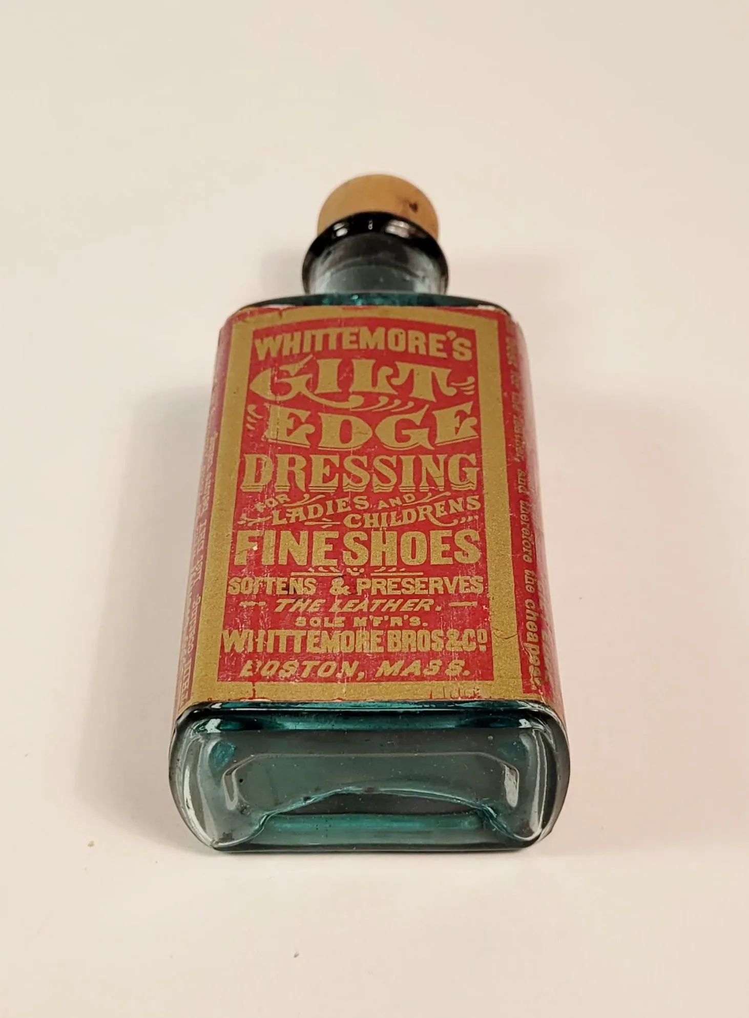 Victorian WHITTEMORE'S GILT EDGE DRESSING BOTTLE, Leather Preserver, Vintage Fashion