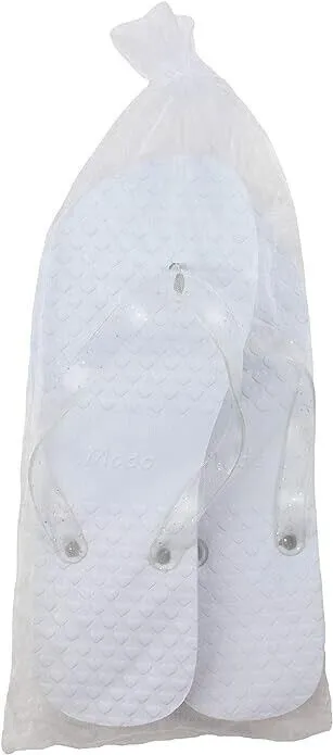 Wedding Party Glitter Flip Flops 20 Pack Mixed sizes for Guests - White