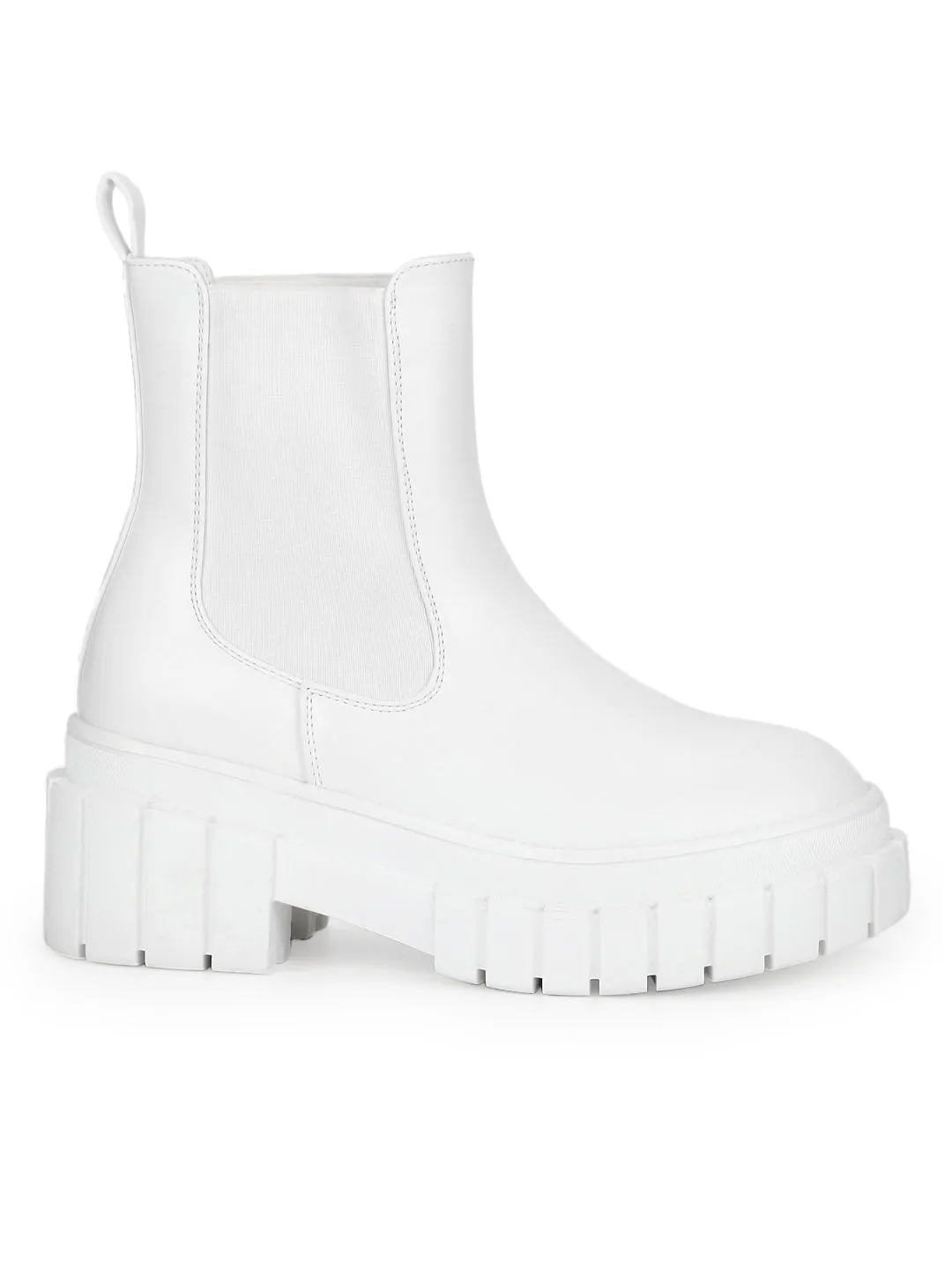 White PU Slip On Oxford Ankle Boots