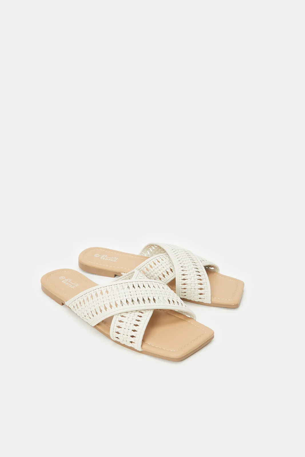 Women Beige Cross Over Mule