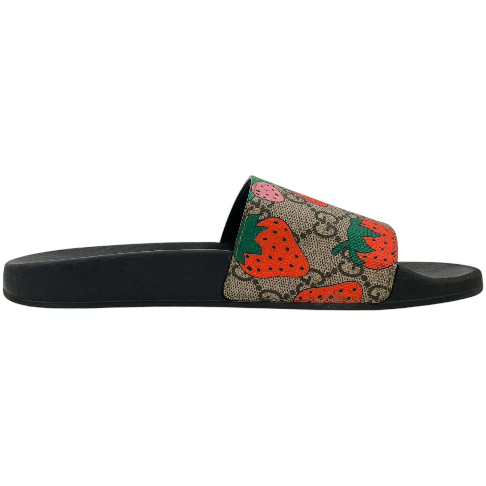 Women's Gg Supreme Strawberry Print Slides Black Size EU 37 / UK 4