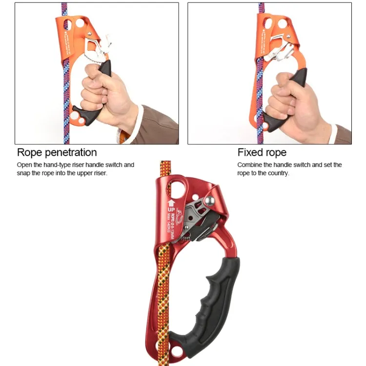 XINDA TP-8606 Outdoor Rock Climbing Aerial Work Anti-fall Handheld Rope Gripper for 8-12mm Diameter Rope left(Orange)