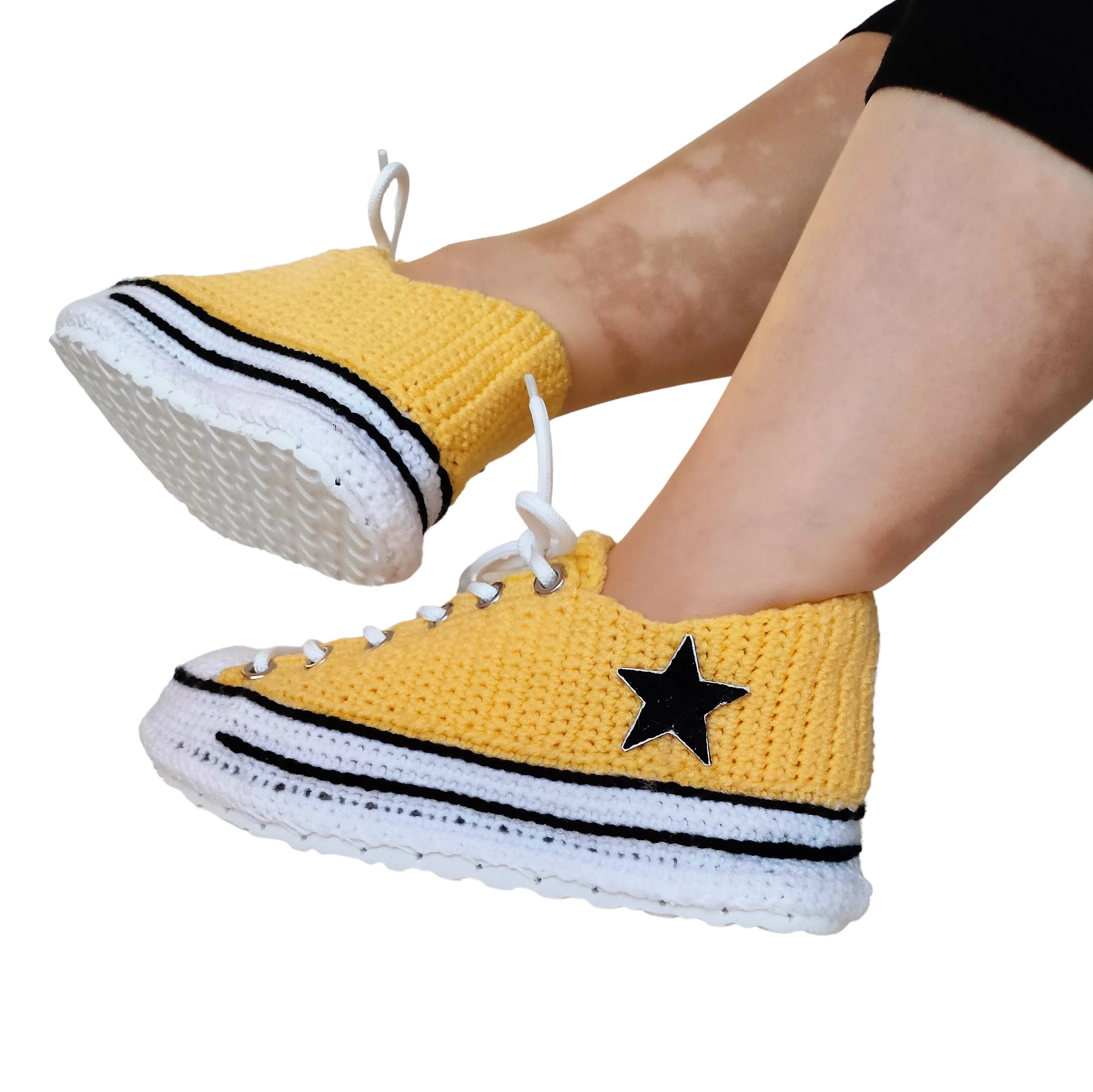 Yellow Converse Low Top Embroidery Custom Sneakers Slippers Plush